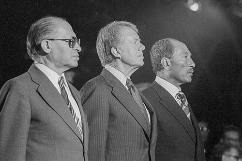 Menachem Begin, Jimmy Carter, and Anwar Sadat at Camp David, 1978