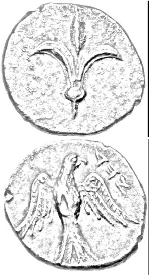 Yehud coin with falcon motif